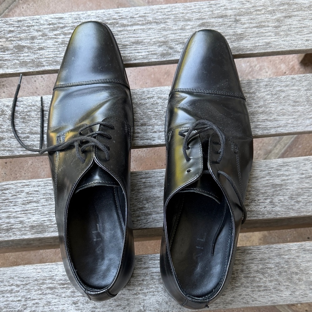 Men’s Black LEATHER CAP TOE OXFORD Dress Shoes EU 43 US 10 Formal Business Lace